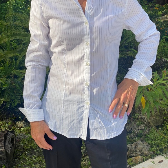 Rosa York Professional Attire White Pinstripe Button Down Top - Picture 3 of 8